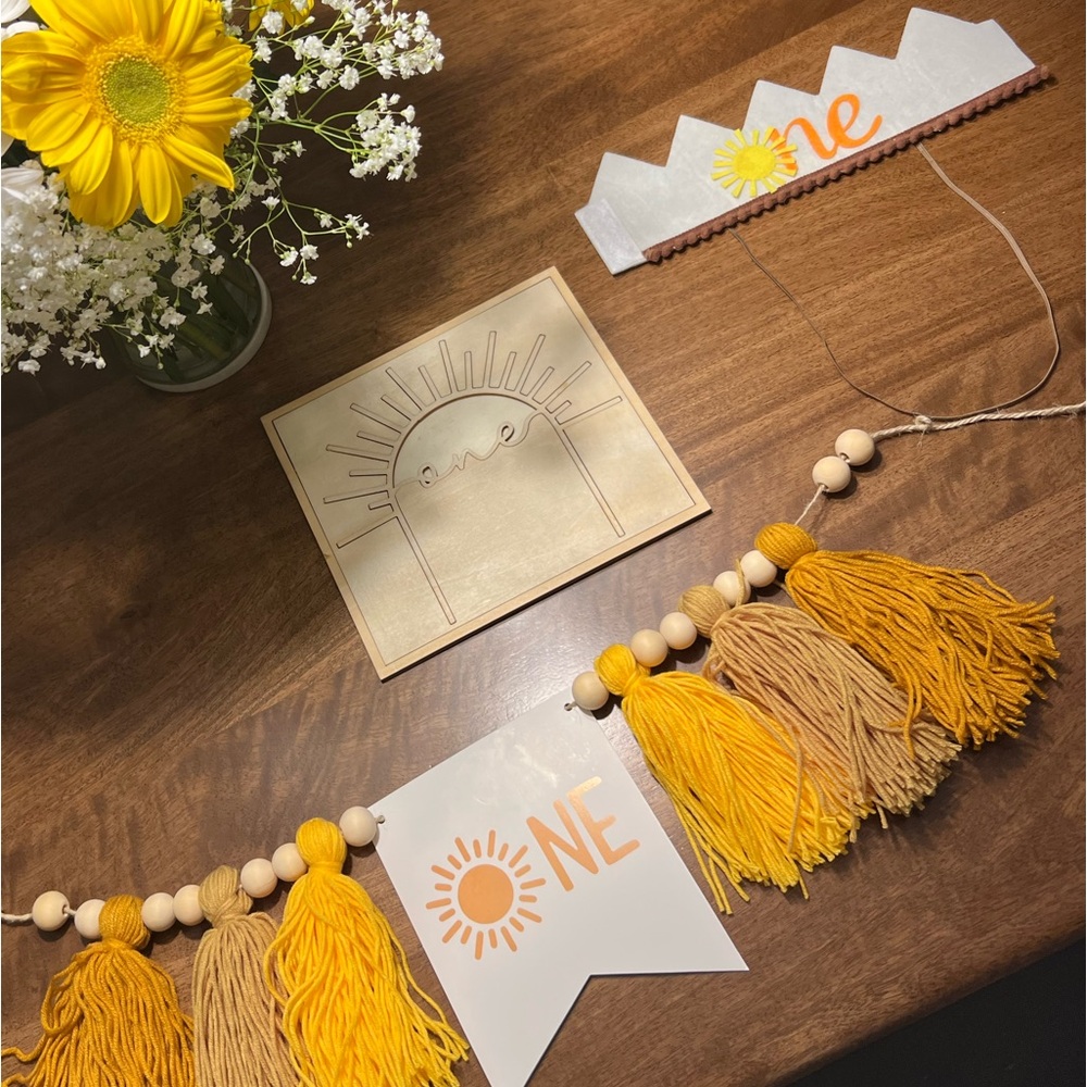 First Birthday Bundle! ☀️ Banner, Crown, Cake Topper ☀️